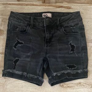 Girls black denim shorts
